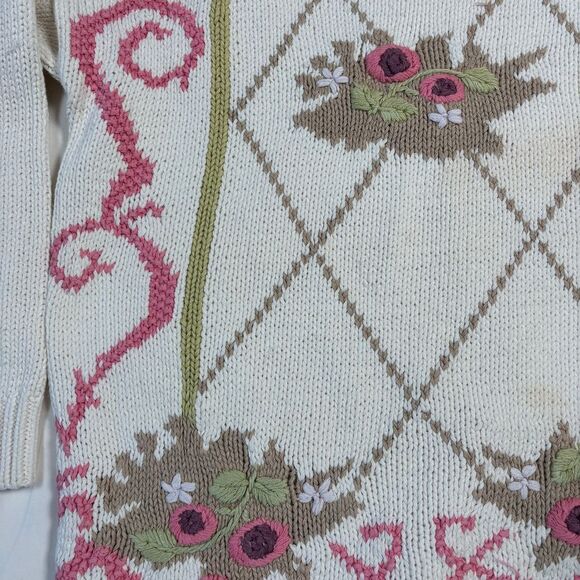 Basket of Yarn Vintage Floral Knit Sweater with Pink‎ Roses and Swirl Pattern M - Picture 3 of 8